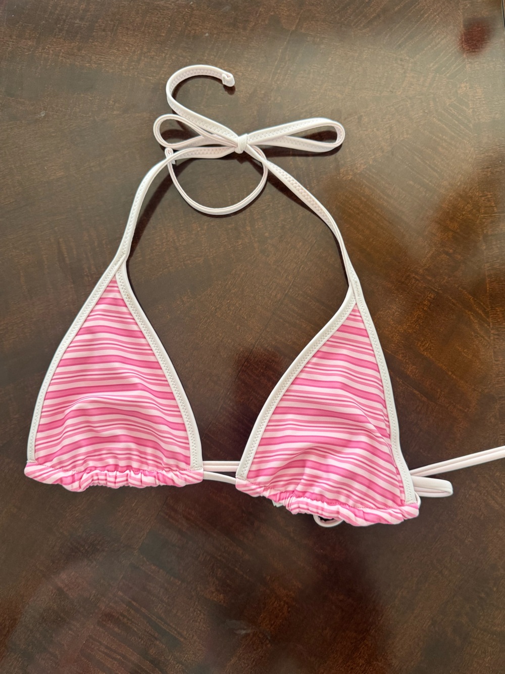 Hollister Pink Triangle Bikini Top with White Trim